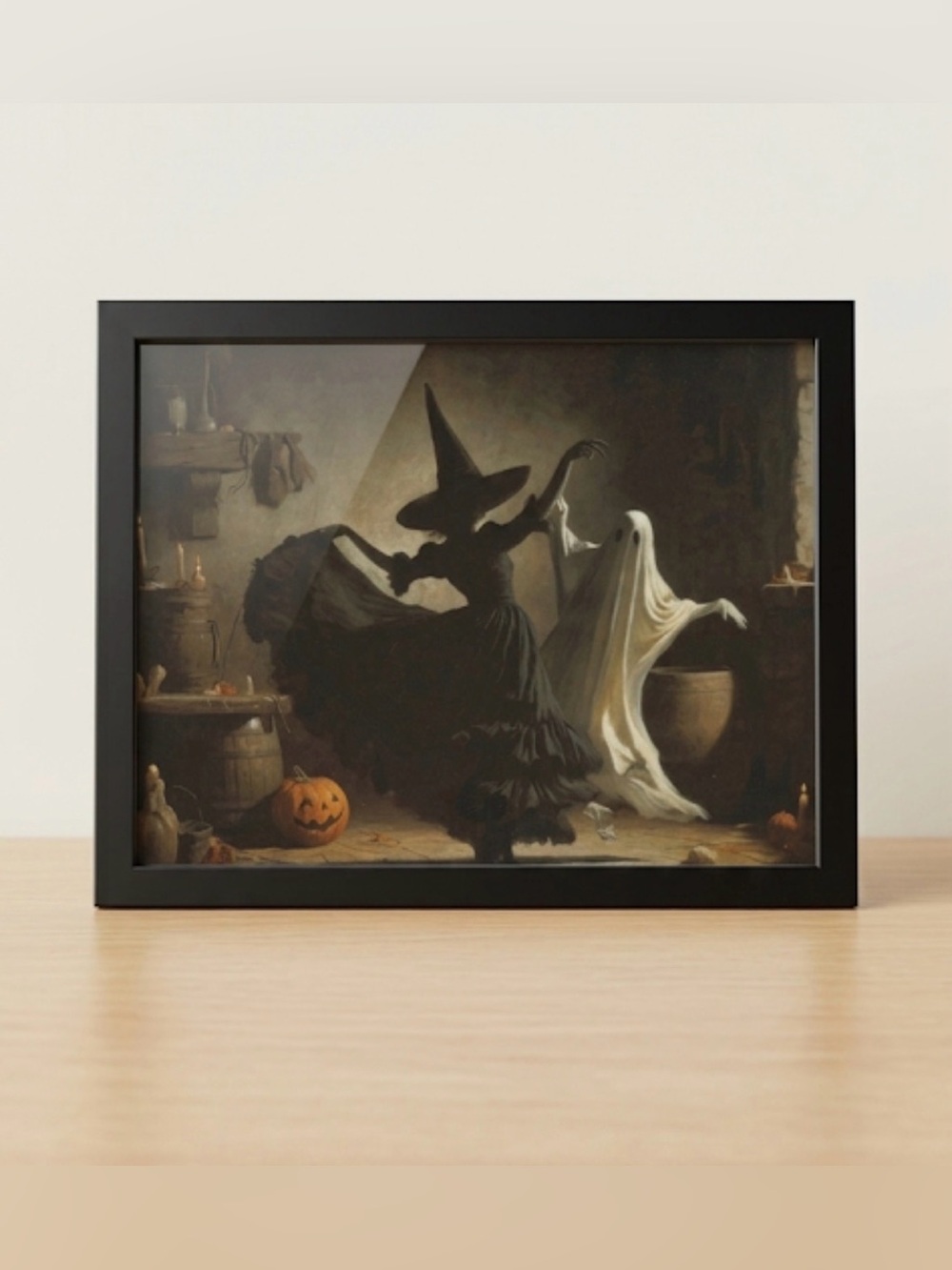 Halloween Witch, Ghost Witch Dancing, Rustic Print, Vintage 8x10” framed print